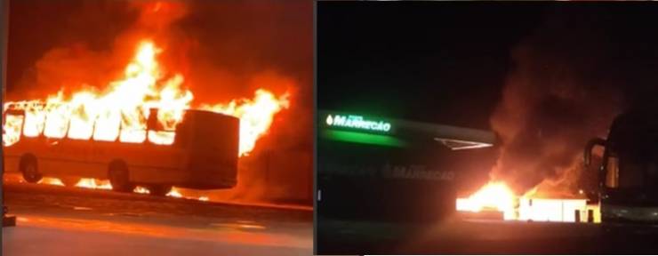 Ônibus pega fogo em pátio de posto de combustível em Cândido Godói